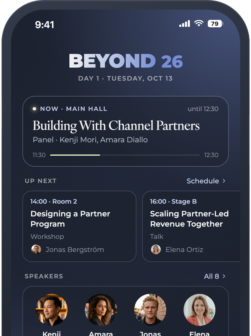 Mētan on arrival at BEYOND 26: the whole app becomes the event, with the live session, up next and speakers